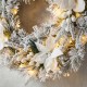 Glitzhome 24"D Pre-Lit Snow Flocked Greenery Pine Poinsettia Christmas Wreath with 50 Warm White Lights(Includes Timer)