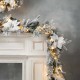 Glitzhome 9ft Pre-Lit Snow Flocked Greenery Pine Poinsettia Christmas Garland with 50 Warm White Lights(Includes Timer)