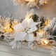 Glitzhome 9ft Pre-Lit Snow Flocked Greenery Pine Poinsettia Christmas Garland with 50 Warm White Lights(Includes Timer)