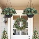 Glitzhome 2PK 24"D Pre-Lit Ligthed Frosted Christmas Artificial Pinecone Hanging Basket (Inlcudes Timer)