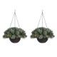 Glitzhome 2PK 24"D Pre-Lit Ligthed Frosted Christmas Artificial Pinecone Hanging Basket (Inlcudes Timer)