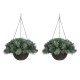 Glitzhome 2PK 24"D Pre-Lit Ligthed Frosted Christmas Artificial Pinecone Hanging Basket (Inlcudes Timer)