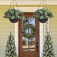 Glitzhome 2PK 24"D Pre-Lit Ligthed Frosted Christmas Artificial Pinecone Hanging Basket (Inlcudes Timer)