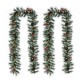 Glitzhome 2PK 9ft Pre-Lit Greenery Pine Cones and  Red Berries Christmas Garland with 50 Warm White Lights(Includes Timer)