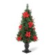 Glitzhome 4ft Pre-Lit Pine Artificial Christmas Porch Tree with 100 Warm White Lights, Poinsettia and Red Berries