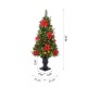 Glitzhome 4ft Pre-Lit Pine Artificial Christmas Porch Tree with 100 Warm White Lights, Poinsettia and Red Berries