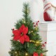 Glitzhome 4ft Pre-Lit Pine Artificial Christmas Porch Tree with 100 Warm White Lights, Poinsettia and Red Berries