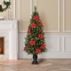 Glitzhome 5ft Pre-Lit Pine Artificial Christmas Porch Tree with 150 Warm White Lights, Poinsettia and Red Berries