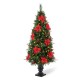 Glitzhome 5ft Pre-Lit Pine Artificial Christmas Porch Tree with 150 Warm White Lights, Poinsettia and Red Berries