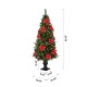 Glitzhome 5ft Pre-Lit Pine Artificial Christmas Porch Tree with 150 Warm White Lights, Poinsettia and Red Berries