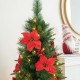 Glitzhome 5ft Pre-Lit Pine Artificial Christmas Porch Tree with 150 Warm White Lights, Poinsettia and Red Berries