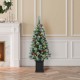 Glitzhome 4ft Pre-Lit Pine Artificial Christmas Porch Tree with 80 Warm White Lights, Pinecones and Red Berries