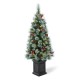 Glitzhome 4ft Pre-Lit Pine Artificial Christmas Porch Tree with 80 Warm White Lights, Pinecones and Red Berries