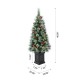Glitzhome 4ft Pre-Lit Pine Artificial Christmas Porch Tree with 80 Warm White Lights, Pinecones and Red Berries