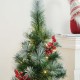 Glitzhome 4ft Pre-Lit Pine Artificial Christmas Porch Tree with 80 Warm White Lights, Pinecones and Red Berries