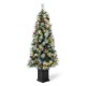 Glitzhome 5ft Pre-Lit Pine Artificial Christmas Porch Tree with 150 Warm White Lights, Pinecones and Red Berries