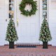 Glitzhome 2PK 4ft Pre-Lit Pine Artificial Christmas Porch Tree with 80 Warm White Lights, Pinecones and Red Berries