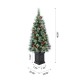 Glitzhome 2PK 4ft Pre-Lit Pine Artificial Christmas Porch Tree with 80 Warm White Lights, Pinecones and Red Berries