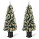 Glitzhome 2PK 5ft Pre-Lit Pine Artificial Christmas Porch Tree with 150 Warm White Lights, Pinecones and Red Berries