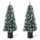 Glitzhome 2PK 5ft Pre-Lit Pine Artificial Christmas Porch Tree with 150 Warm White Lights, Pinecones and Red Berries