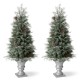 Glitzhome 2PK 4ft Pre-Lit Pine Artificial Christmas Porch Tree with 130 Warm White Lights and Pinecones