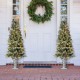 Glitzhome 2PK 5ft Pre-Lit Pine Artificial Christmas Porch Tree with 180 Warm White Lights and Pinecones