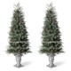 Glitzhome 2PK 5ft Pre-Lit Pine Artificial Christmas Porch Tree with 180 Warm White Lights and Pinecones