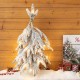 Glitzhome 2ft Lighted Pre-Lit Downward Wrapped Flocked Pine Artificial Christmas Greenery Table Tree(Includes Timer)