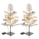 Glitzhome 2PK 2ft Lighted Pre-Lit Upward Wrapped Flocked Pine Artificial Christmas Greenery Table Tree(Includes Timer)