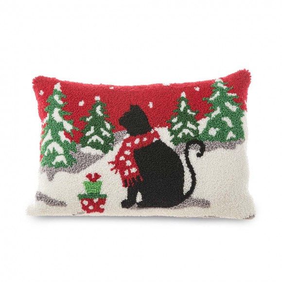 Glitzhome 18"L x 12"H Hooked Christmas Cat Pillow