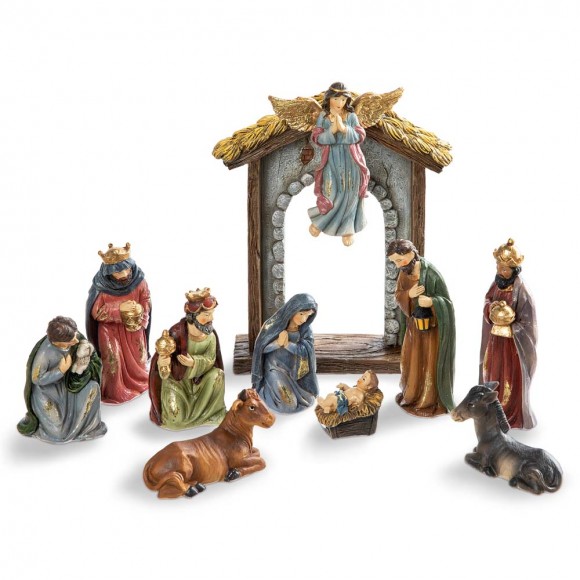 Glitzhome 11pcs Multi-Colored Resin Nativity Scene Figurine Set