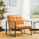 Glitzhome 31.50"H Camel PU Leather Button-tufted Accent Arm Chair with Black Metal Frame