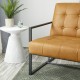 Glitzhome 31.50"H Camel PU Leather Button-tufted Accent Arm Chair with Black Metal Frame