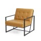 Glitzhome 31.50"H Camel PU Leather Button-tufted Accent Arm Chair with Black Metal Frame