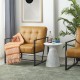 Glitzhome 31.50"H Camel PU Leather Button-tufted Accent Arm Chair with Black Metal Frame