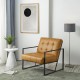 Glitzhome Set of 2 Camel PU Leather Button-tufted Accent Arm Chair with Black Metal Frame