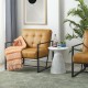 Glitzhome Set of 2 Camel PU Leather Button-tufted Accent Arm Chair with Black Metal Frame