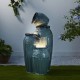 Glitzhome 27.25"H 3-Tier Turquoise Embossed Pattern Outdoor Ceramic Pots Fountain with Pump and LED Light