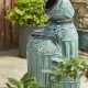 Glitzhome 27.25"H 3-Tier Turquoise Embossed Pattern Outdoor Ceramic Pots Fountain with Pump and LED Light