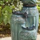 Glitzhome 27.25"H 3-Tier Turquoise Embossed Pattern Outdoor Ceramic Pots Fountain with Pump and LED Light