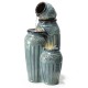 Glitzhome 27.25"H 3-Tier Turquoise Embossed Pattern Outdoor Ceramic Pots Fountain with Pump and LED Light