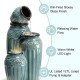 Glitzhome 27.25"H 3-Tier Turquoise Embossed Pattern Outdoor Ceramic Pots Fountain with Pump and LED Light