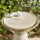 Glitzhome 27.5"H Sand Beige Two Birds Embossed Fern Fronds Pattern Pedestal Outdoor Ceramic Birdbath Fountain with Pump and LED Light