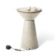 Glitzhome 27.5"H Sand Beige Two Birds Embossed Fern Fronds Pattern Pedestal Outdoor Ceramic Birdbath Fountain with Pump and LED Light