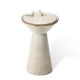 Glitzhome 27.5"H Sand Beige Two Birds Embossed Fern Fronds Pattern Pedestal Outdoor Ceramic Birdbath Fountain with Pump and LED Light