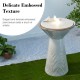 Glitzhome 27.5"H Sand Beige Two Birds Embossed Fern Fronds Pattern Pedestal Outdoor Ceramic Birdbath Fountain with Pump and LED Light