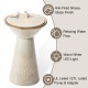 Glitzhome 27.5"H Sand Beige Two Birds Embossed Fern Fronds Pattern Pedestal Outdoor Ceramic Birdbath Fountain with Pump and LED Light