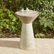 Glitzhome 27.5"H Sand Beige Two Birds Embossed Fern Fronds Pattern Pedestal Outdoor Ceramic Birdbath Fountain with Pump and LED Light