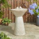 Glitzhome 27.5"H Sand Beige Two Birds Embossed Fern Fronds Pattern Pedestal Outdoor Ceramic Birdbath Fountain with Pump and LED Light