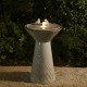 Glitzhome 27.5"H Sand Beige Two Birds Embossed Fern Fronds Pattern Pedestal Outdoor Ceramic Birdbath Fountain with Pump and LED Light